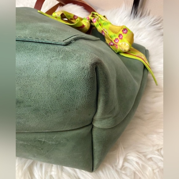 Portland Leather Green Tote with Brown Straps - Picture 5 of 11